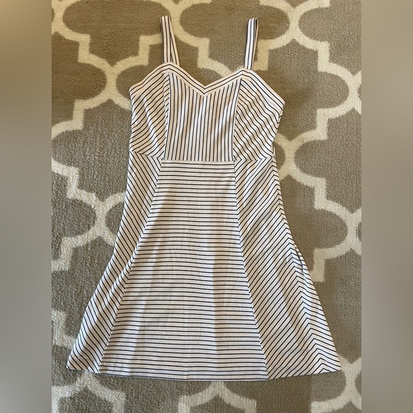 LOFT Dresses & Skirts - Loft Strappy Dress in Tan with thin black stripes